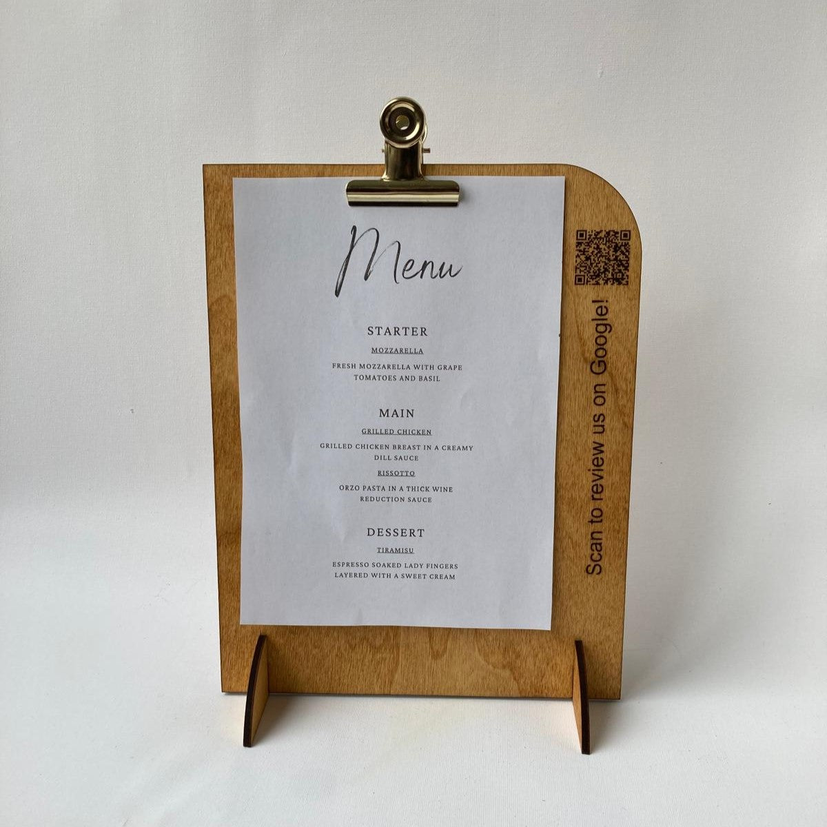 Custom Menu/Poster Holder with QR Code for Google Reviews