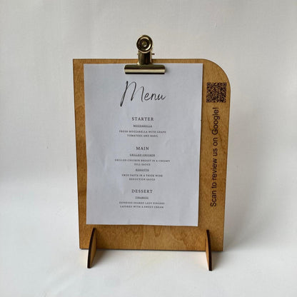 Custom Menu/Poster Holder with QR Code for Google Reviews