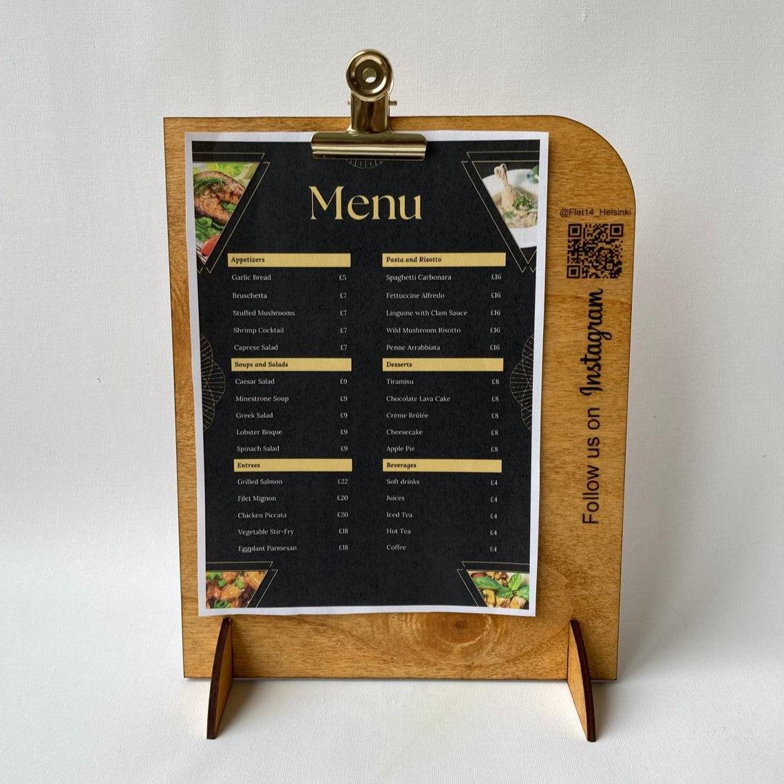 Custom Menu/Poster Holder with QR Code for Instagram